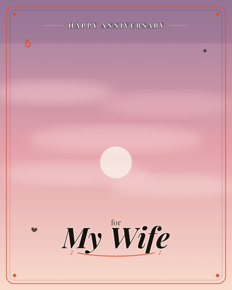 A soft gradient sky fades from deep plum at the top through rose and blush pink to a warm taupe below, with a hazy pale sun or moon glowing at the centre, a anniversary e-card design by @DittyCityTeam