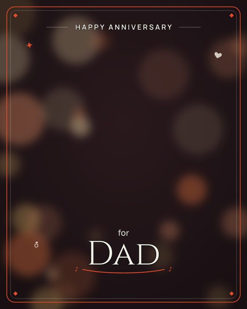 A soft field of blurred bokeh circles glows against a deep wine-brown backdrop, like candlelight or string lights seen out of focus, a anniversary e-card design by @DittyCityTeam