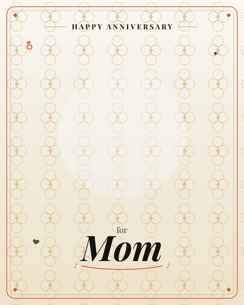 A repeating pattern of interlocking gold rings covers the card, each cluster of circles overlapping to form small trefoil shapes down every column, a anniversary e-card design by @DittyCityTeam