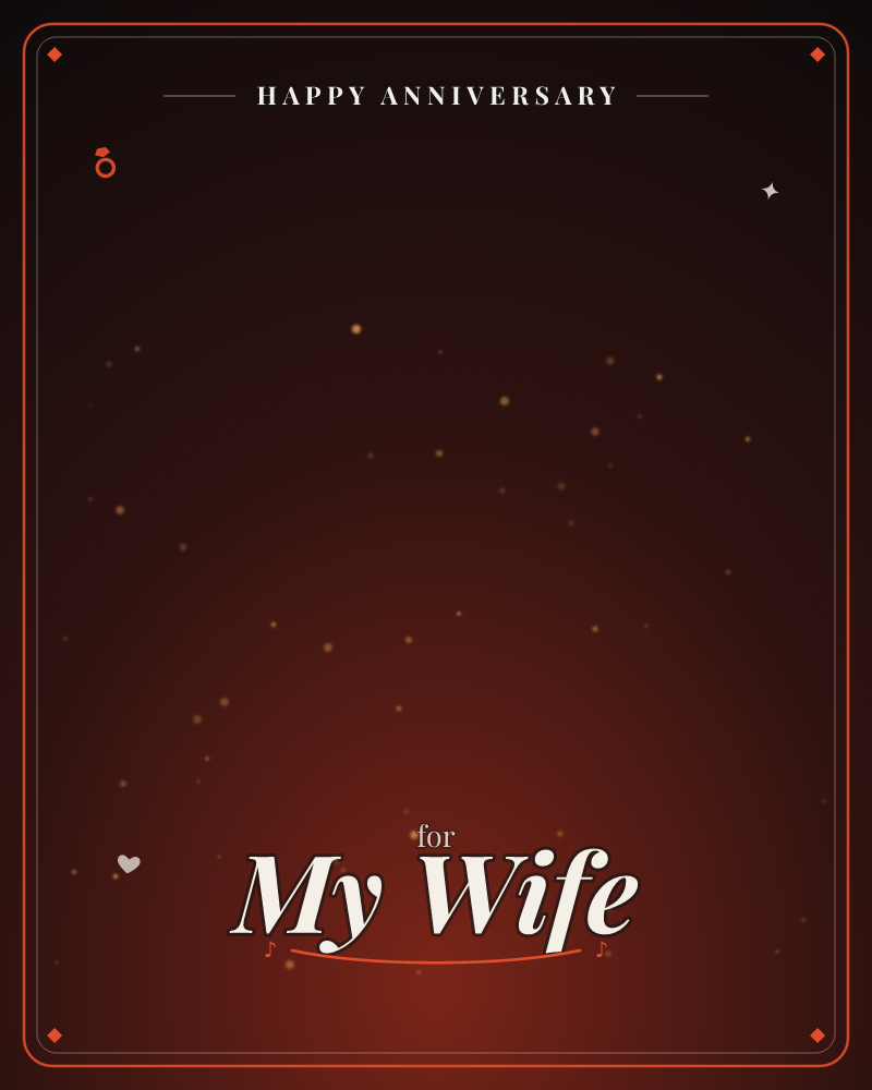 A deep russet-red night glows faintly at its centre, scattered with small golden specks like embers or distant stars drifting upward into darkness, a anniversary e-card design by @DittyCityTeam