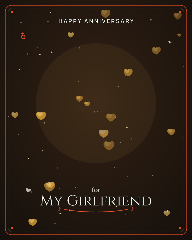 A deep, near-black background glows with a soft brown halo at its centre, like a warm moon rising in the dark, a anniversary e-card design by @DittyCityTeam