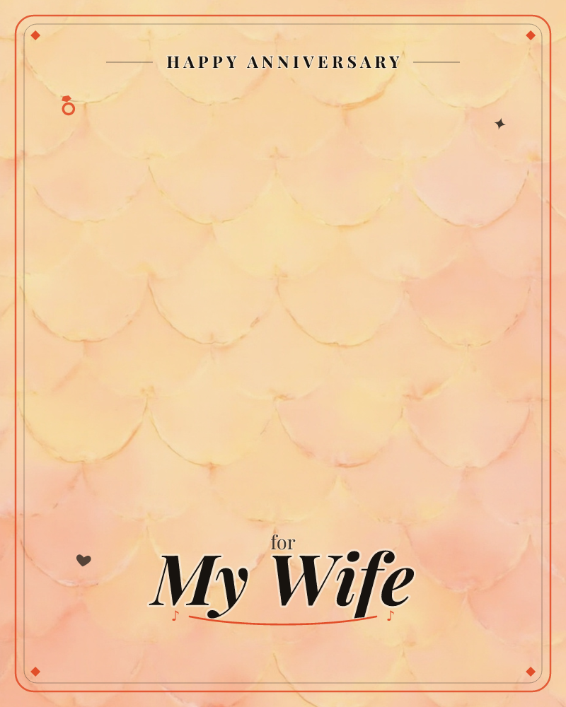 A repeating pattern of soft scalloped shapes fills the card like overlapping fish scales or fanned petals, painted in washes of peach, apricot and pale…, a anniversary e-card design