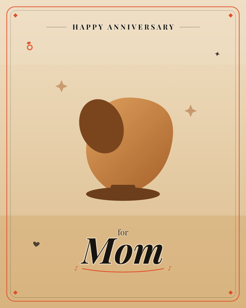 A simple abstract figure in warm caramel and dark brown sits alone on a soft tan horizon, with two small sparkle shapes glinting in the sky above, a anniversary e-card design by @DittyCityTeam