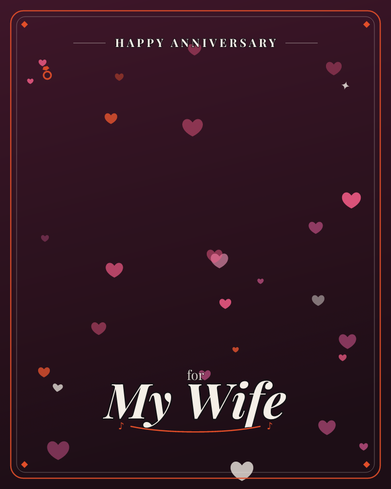 A deep wine-dark background glows softly at its center, scattered with small hearts in pink, coral, and mauve that drift like scattered confetti across…, a anniversary e-card design by @DittyCityTeam