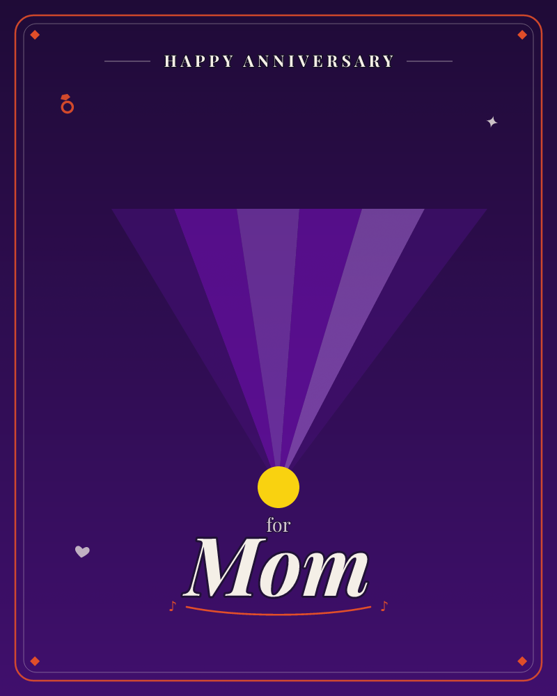 A single golden orb sits at the base of a fanning cone of purple light beams, spreading upward like an inverted spotlight against a deep violet-black…, a anniversary e-card design by @DittyCityTeam