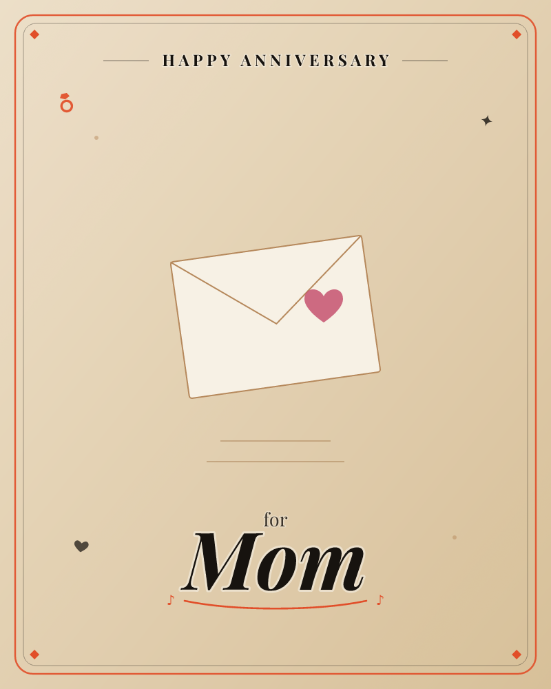A single cream envelope sits at a slight tilt against a warm, softly vignetted sepia background, sealed with a small pink heart at its point, a anniversary e-card design by @DittyCityTeam