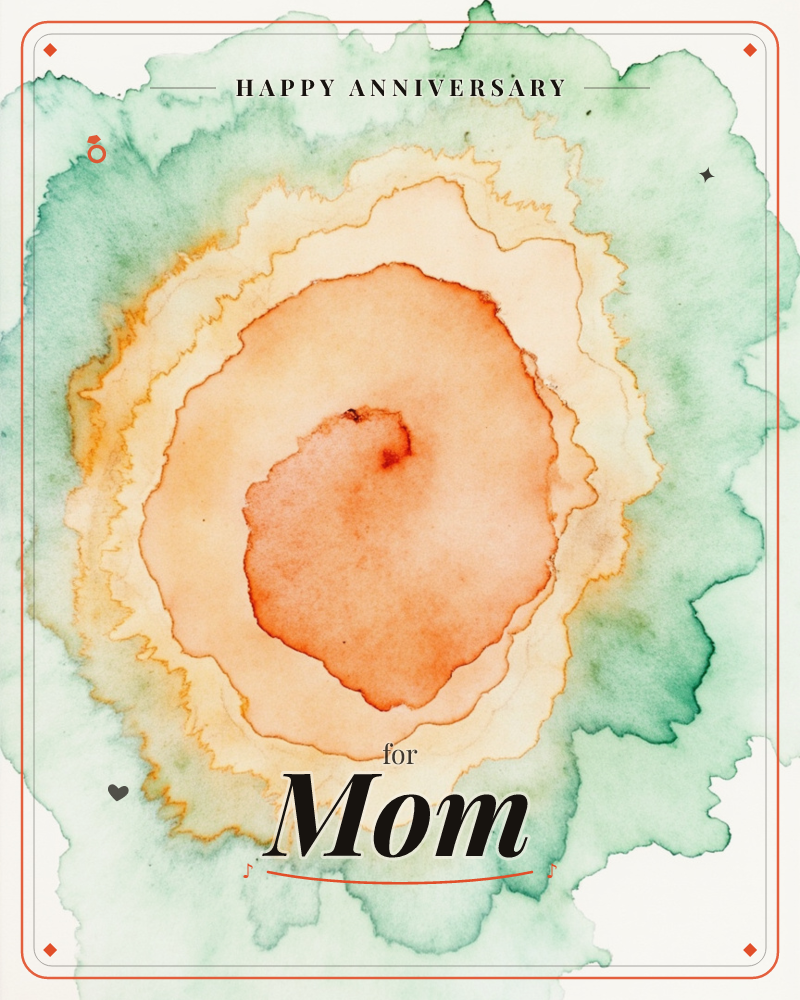 A bloom of watercolour spreads across the page like a sun caught mid-rise, its burnt-orange centre softening into peach and gold before dissolving into…, a anniversary e-card design
