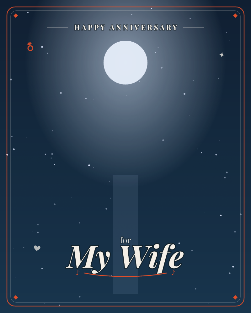 A full moon glows in a deep night sky, its soft halo spreading across scattered stars, while a single dark pillar or post rises from the ground below…, a anniversary e-card design by @DittyCityTeam