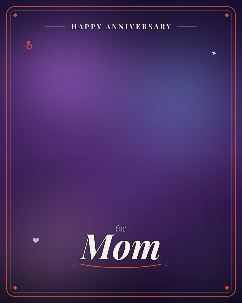 A soft blur of purple and deep blue light melts across the card with no fixed shapes, like dusk glowing through fog, a anniversary e-card design by @DittyCityTeam