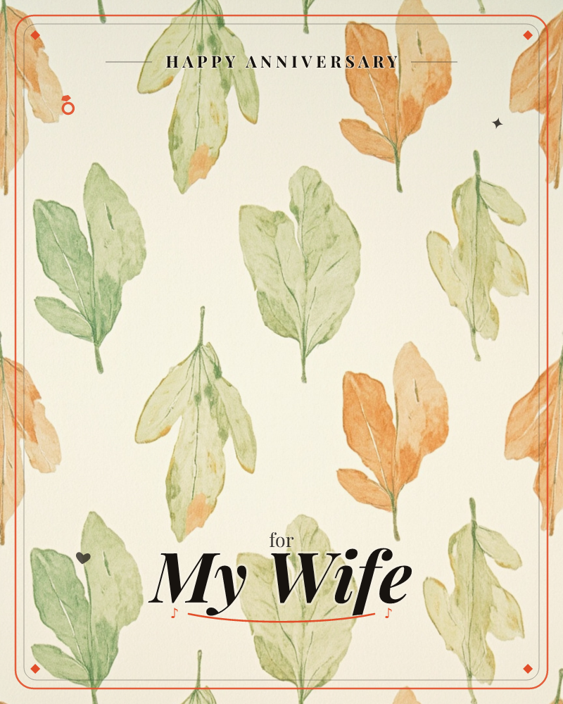 A repeating pattern of hand-painted oak-shaped leaves scattered across a soft cream background, each rendered in watercolour with visible veining and…, a anniversary e-card design
