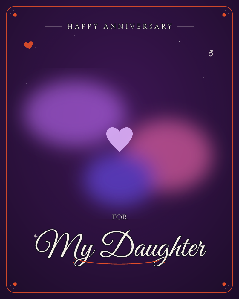 A small pale-lilac heart glows at the centre of a dark night sky, hovering where three soft blurred orbs of purple, coral-pink and blue light overlap…, a anniversary e-card design by @DittyCityTeam