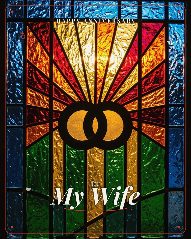 A stained-glass window, no people, a anniversary e-card design