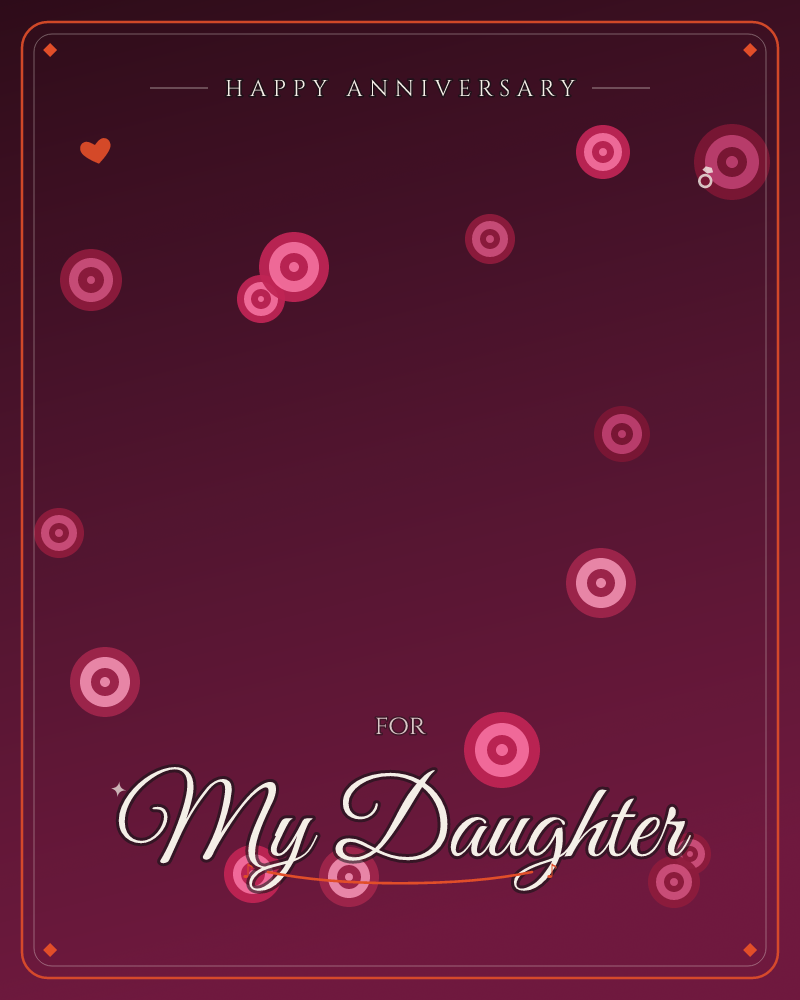 A dark magenta backdrop glows richly at the centre and fades to near-black at the edges, scattered with soft pink concentric rings like glowing bubbles…, a anniversary e-card design by @DittyCityTeam