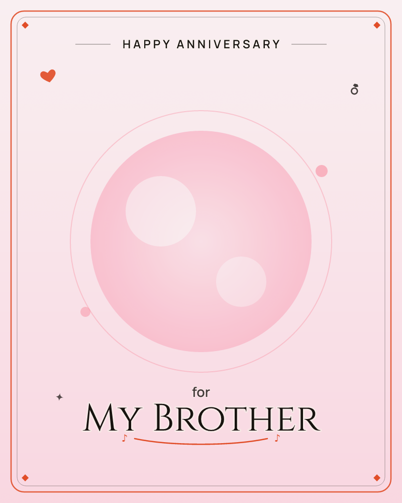 A single soft pink sphere glows at the centre of the card, ringed by a thin outlined circle with two tiny dots orbiting like miniature moons, a anniversary e-card design by @DittyCityTeam