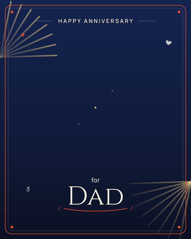 A deep navy night sky fills the card, scattered with a few small golden stars of varying brightness, a anniversary e-card design by @DittyCityTeam