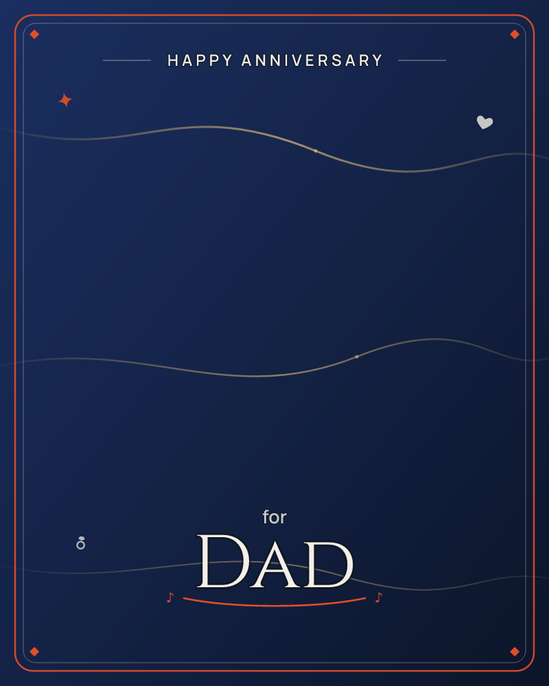 A deep midnight-blue background darkens to near-black at the top and bottom edges, crossed by three thin wavy lines that ripple gently from side to side, a anniversary e-card design by @DittyCityTeam