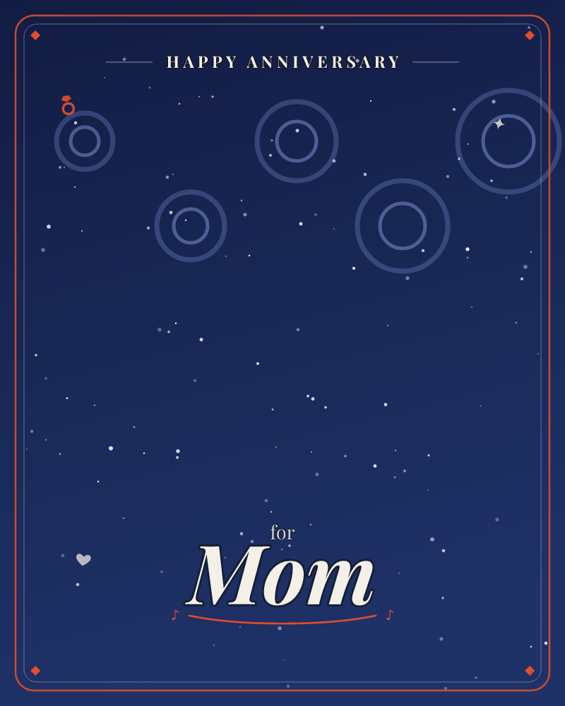 A deep midnight-blue sky is scattered with fine white stars, while five faint concentric circles hover like halos or distant planets caught in a…, a anniversary e-card design by @DittyCityTeam