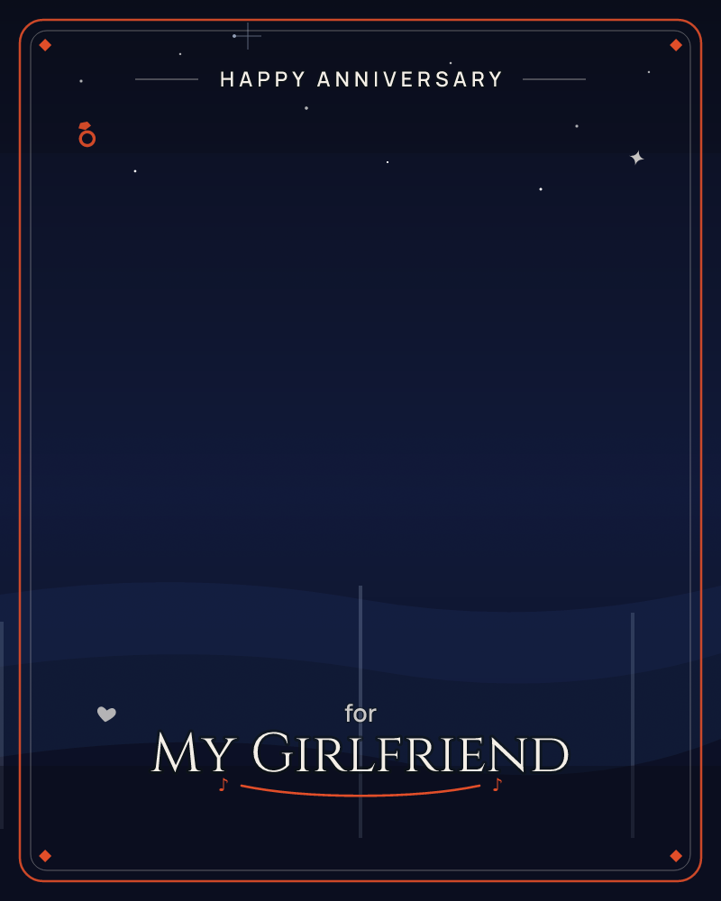 A quiet night sky deepens from near-black at the top to layered navy hills below, scattered stars glinting faintly above a rolling dark landscape, a anniversary e-card design by @DittyCityTeam