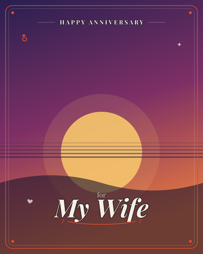 A retro-style sun sits low on a rolling dark hillside, its pale yellow disc banded by thin horizontal lines like a synthwave horizon, a anniversary e-card design by @DittyCityTeam