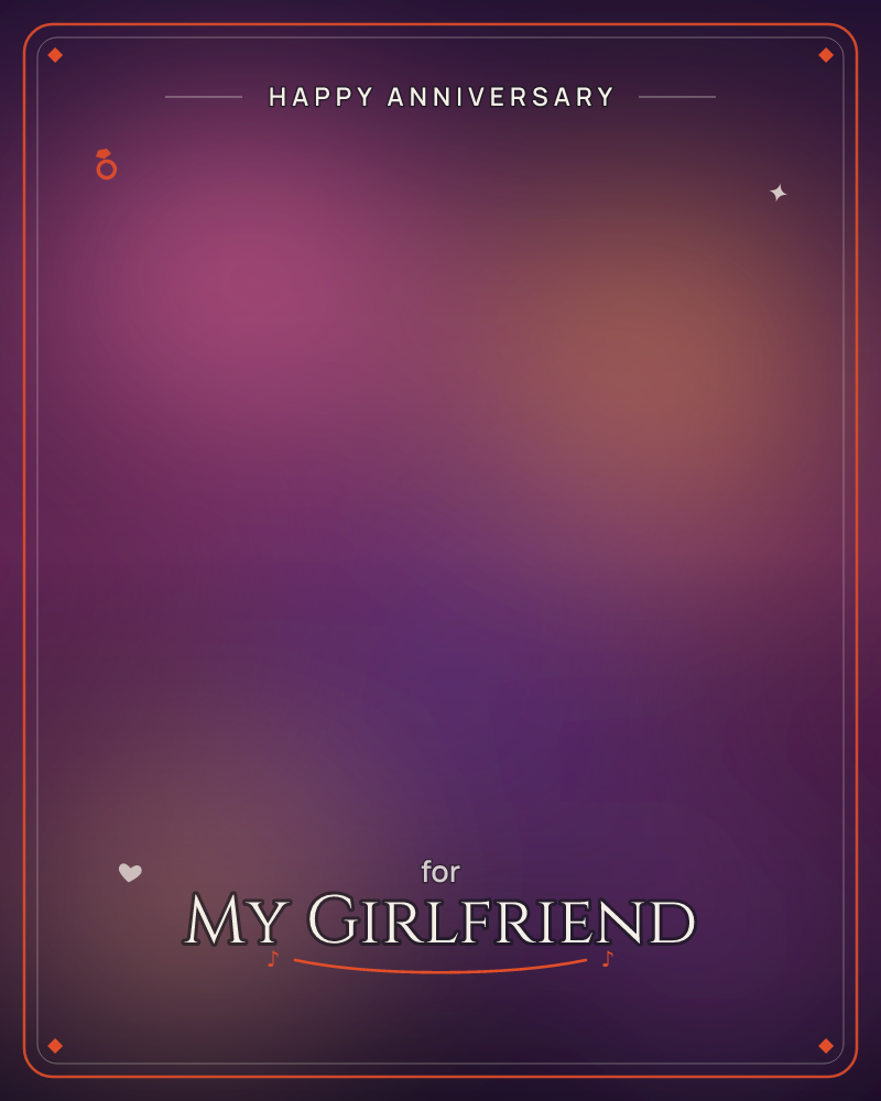 A softly blurred wash of colour glows like a sunset seen through fog, with a warm amber light on one side melting into deep magenta and indigo shadows, a anniversary e-card design by @DittyCityTeam