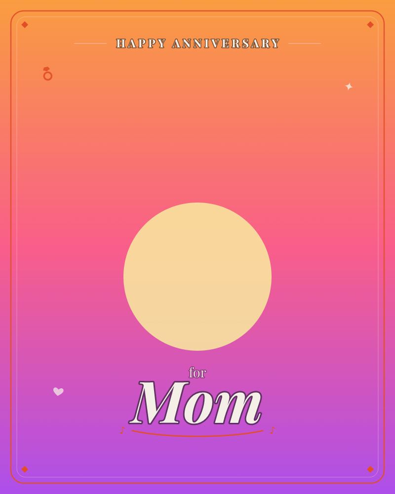A pale golden sun sits centered against a smooth gradient sky, shifting from amber at the top through coral pink to deep violet at the bottom, a anniversary e-card design by @DittyCityTeam