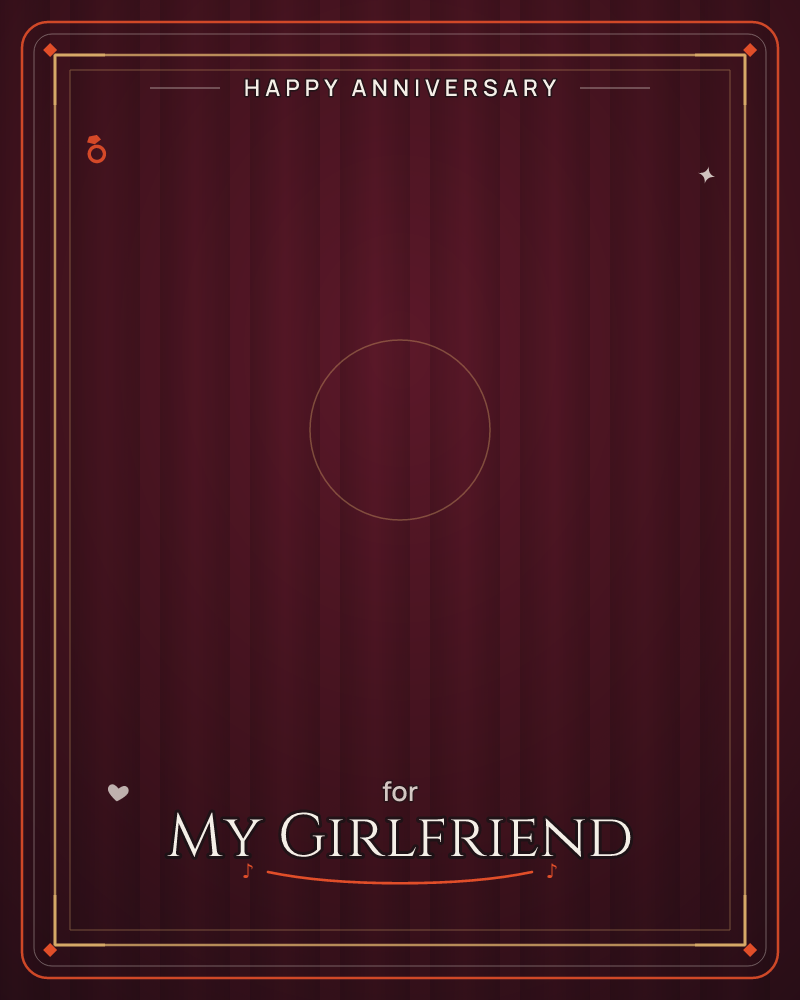 A deep burgundy backdrop of soft vertical folds reads like a theatre curtain, edged with a slim gold border and a single thin gold circle floating at…, a anniversary e-card design by @DittyCityTeam