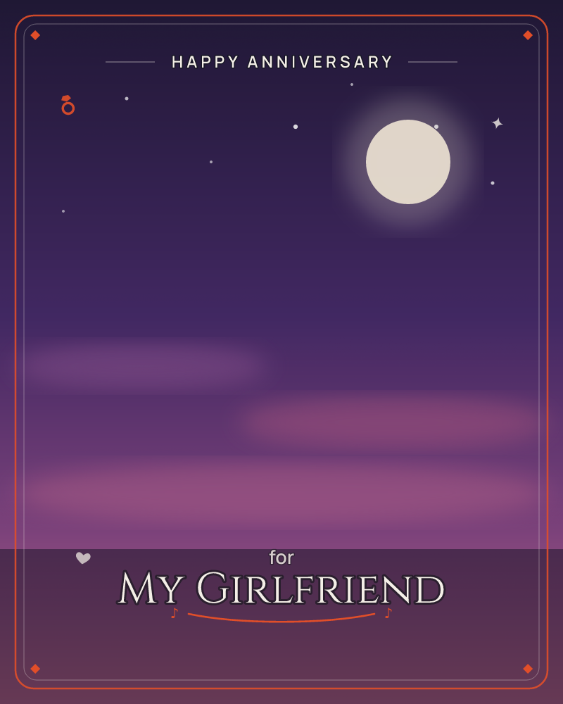 A glowing full moon hangs in a deep purple night sky, ringed by a soft halo and scattered stars, a anniversary e-card design by @DittyCityTeam