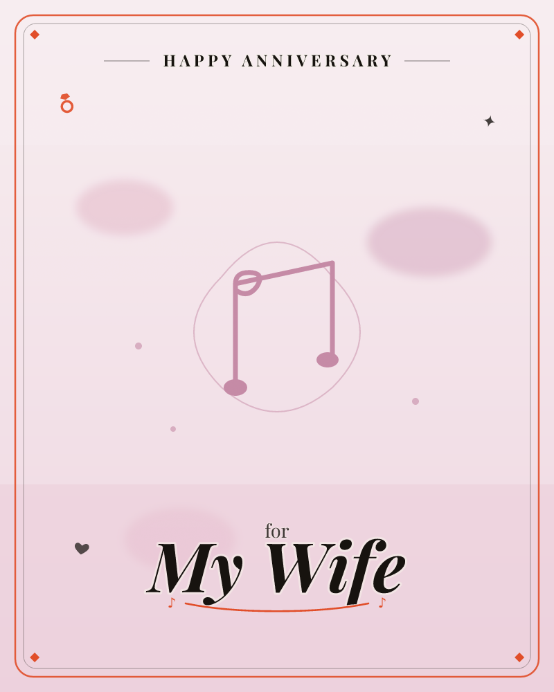 A single pink musical note, beamed pair of quavers, floats inside a faint circular outline on a soft blush-to-mauve gradient background, a anniversary e-card design by @DittyCityTeam