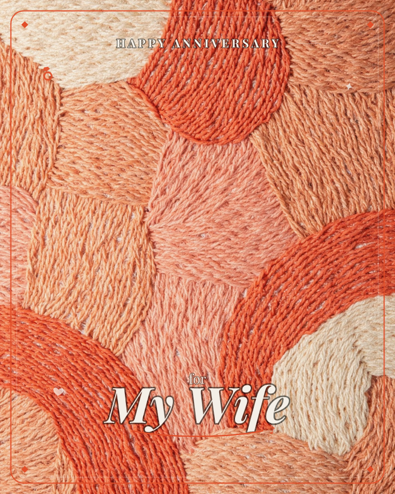 A close-up of overlapping embroidered circles, each stitched in tight concentric rings of textured thread, a anniversary e-card design