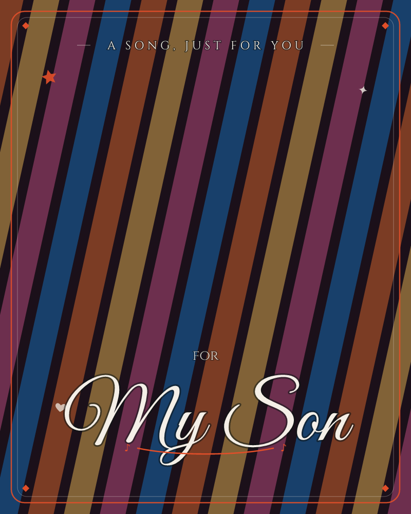 A repeating pattern of diagonal stripes fills the whole card, cycling through mustard gold, plum, blue, and burnt orange, each band edged in near-black…, a any occasion e-card design by @DittyCityTeam