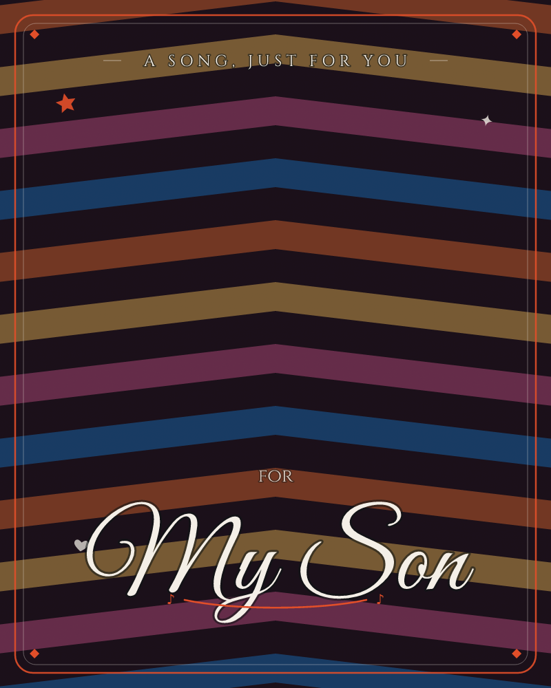 A repeating chevron pattern marches down the page in muted ochre, magenta, deep blue and burnt orange bands against a near-black ground, each stripe…, a any occasion e-card design by @DittyCityTeam