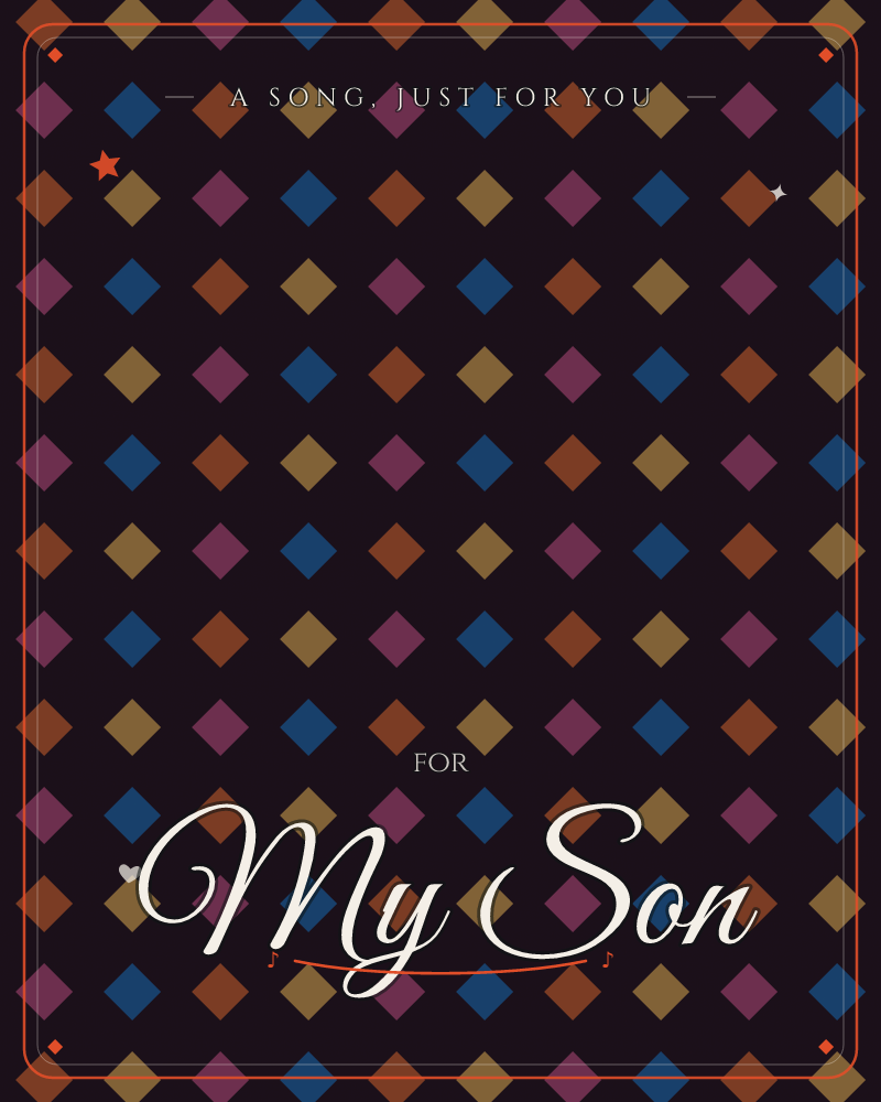 A regular grid of small diamonds in burnt orange, teal blue, mustard gold and deep magenta floats across a near-black background with a faint plum glow…, a any occasion e-card design by @DittyCityTeam