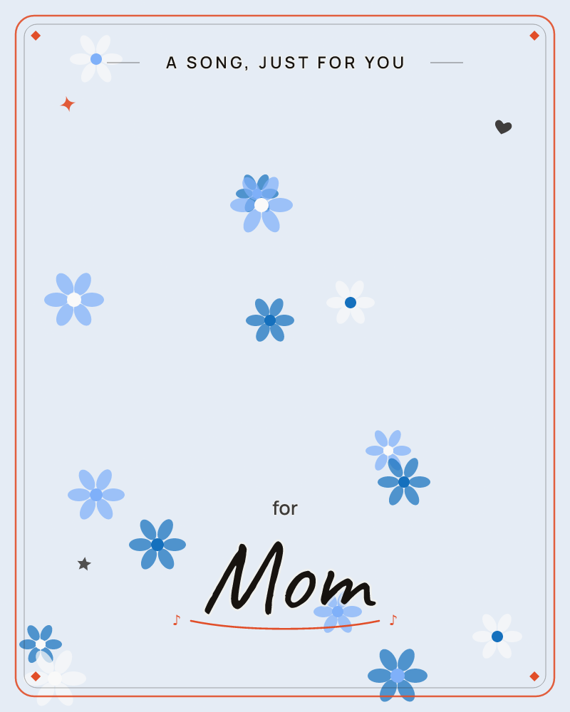 A soft grey-blue background glows lighter toward the centre, scattered with simple six-petalled flowers in varying shades of blue and white, a any occasion e-card design by @DittyCityTeam