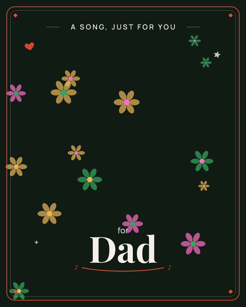 A deep forest-green background is scattered with simple flat flowers in mustard yellow, jade green, and dusty magenta, floating loosely without any…, a any occasion e-card design by @DittyCityTeam