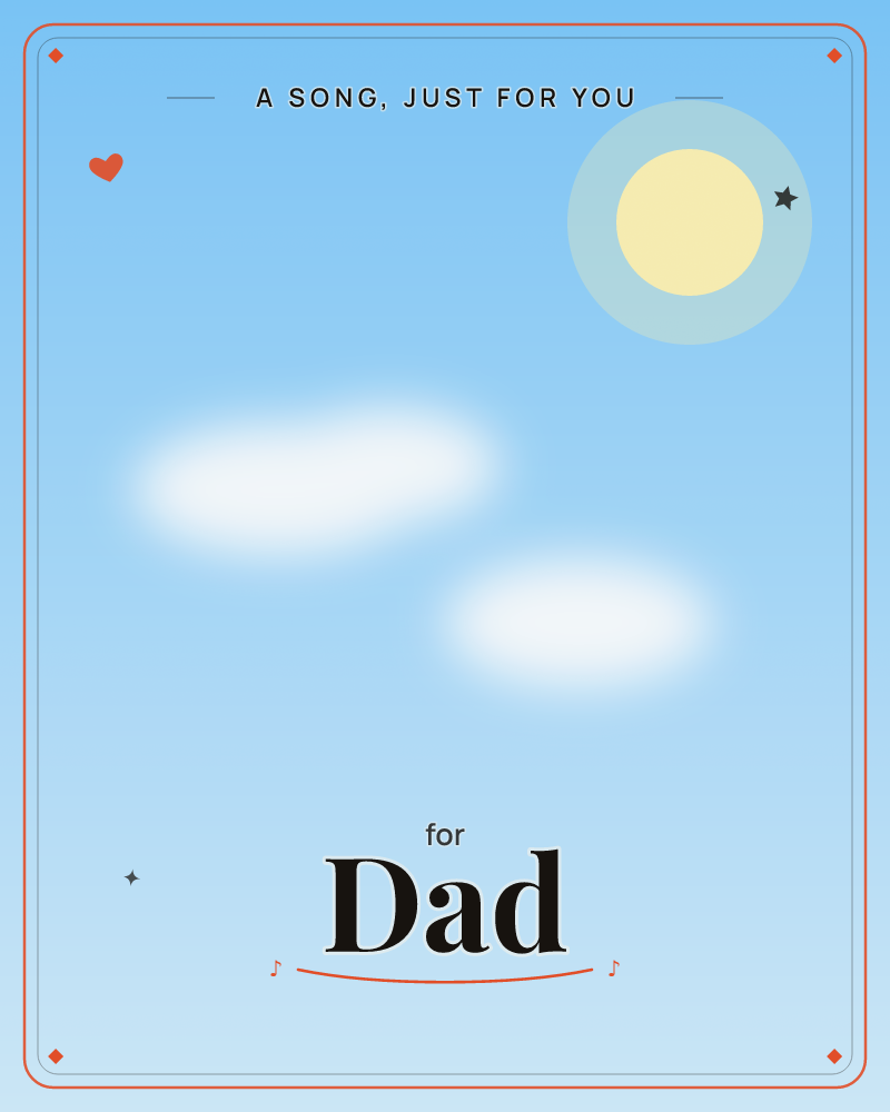 A simple daytime sky fills the card, a pale yellow sun glowing behind a soft halo in the upper right while two rounded white clouds drift below, a any occasion e-card design by @DittyCityTeam