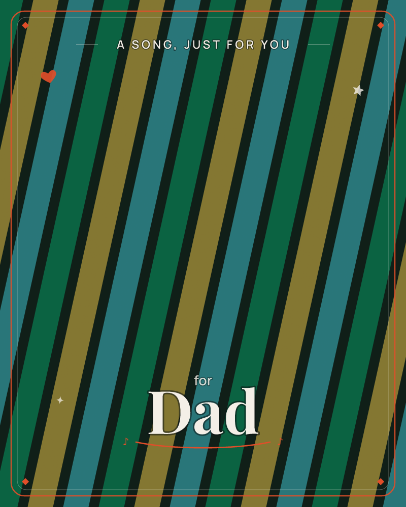 A bold repeating pattern of diagonal stripes fills the whole card, alternating between deep forest green, teal, and mustard gold, each band edged in…, a any occasion e-card design by @DittyCityTeam