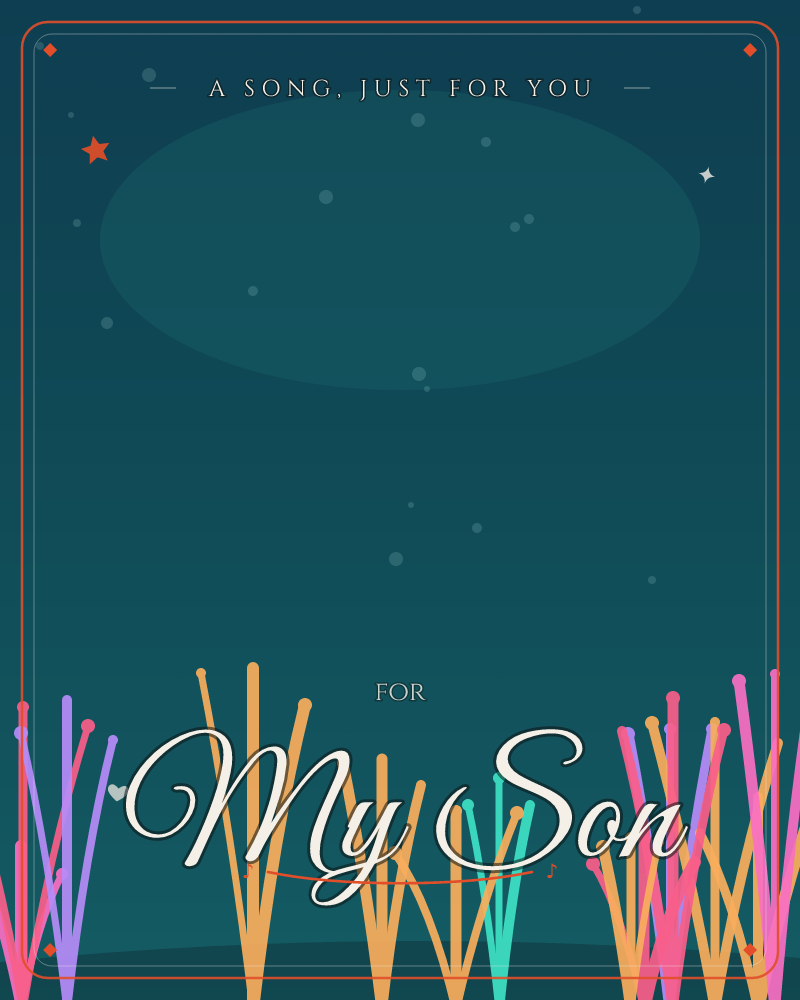 A deep teal night scene glows with a soft oval moonlight hovering above scattered stars, while slender reeds in orange, pink, purple and green rise…, a any occasion e-card design by @DittyCityTeam
