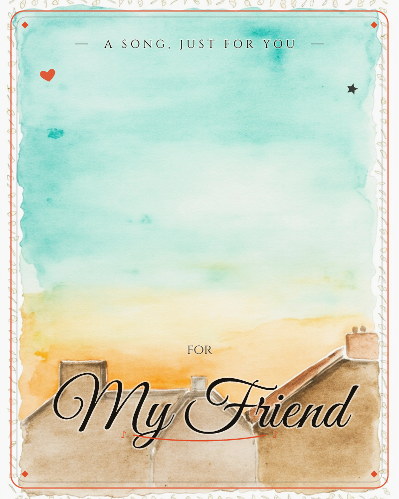 A row of simple terraced rooftops in soft brown sits beneath a wide watercolour sky that fades from turquoise at the top into a warm amber glow near…, a any occasion e-card design