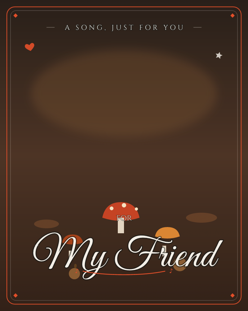 A cluster of small toadstools glows softly against a deep, dark forest floor, lit by a warm amber halo above like moonlight breaking through leaves, a any occasion e-card design by @DittyCityTeam