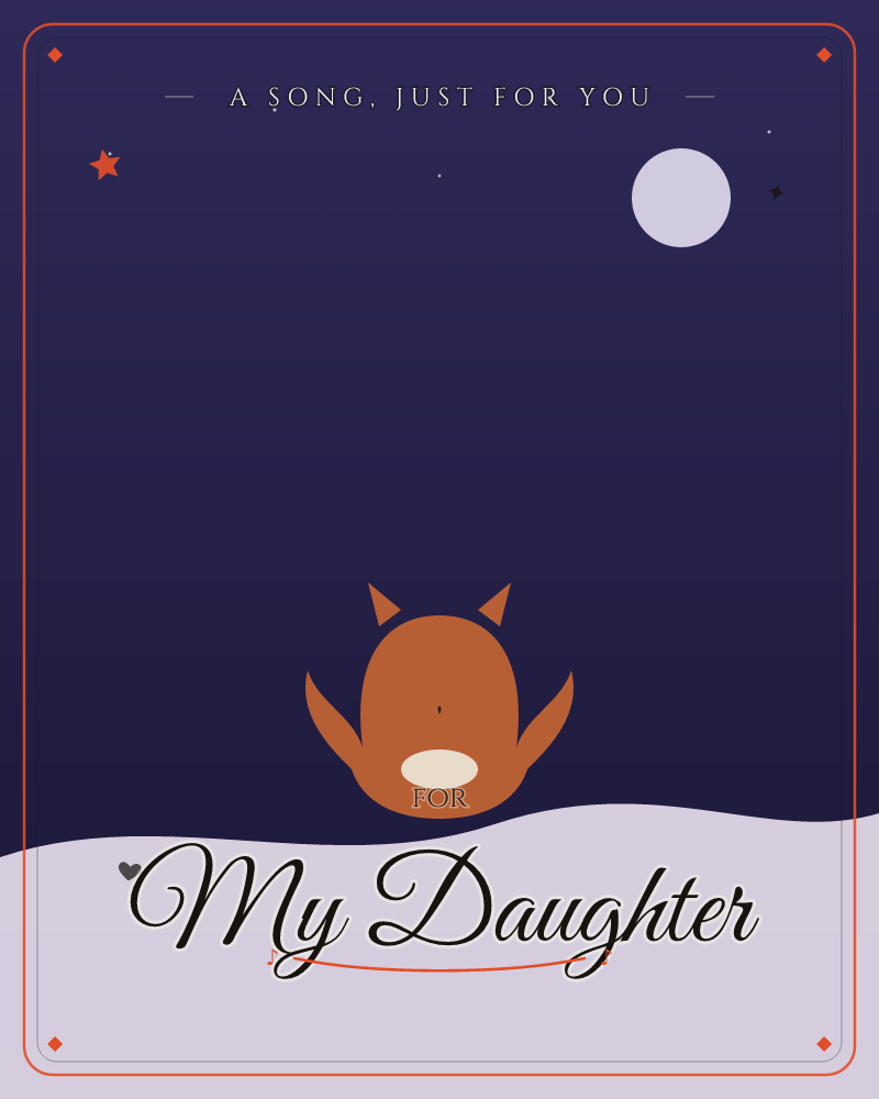 A small orange fox peeks over the crest of a rolling hill under a deep indigo night sky, one round moon glowing above and a scatter of tiny stars…, a any occasion e-card design by @DittyCityTeam