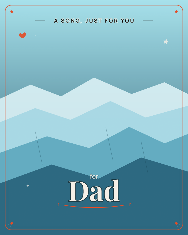A flat vector landscape of layered mountain ridges in fading blue tones, stacked from pale near-white peaks down to a deep navy foreground range, a any occasion e-card design by @DittyCityTeam