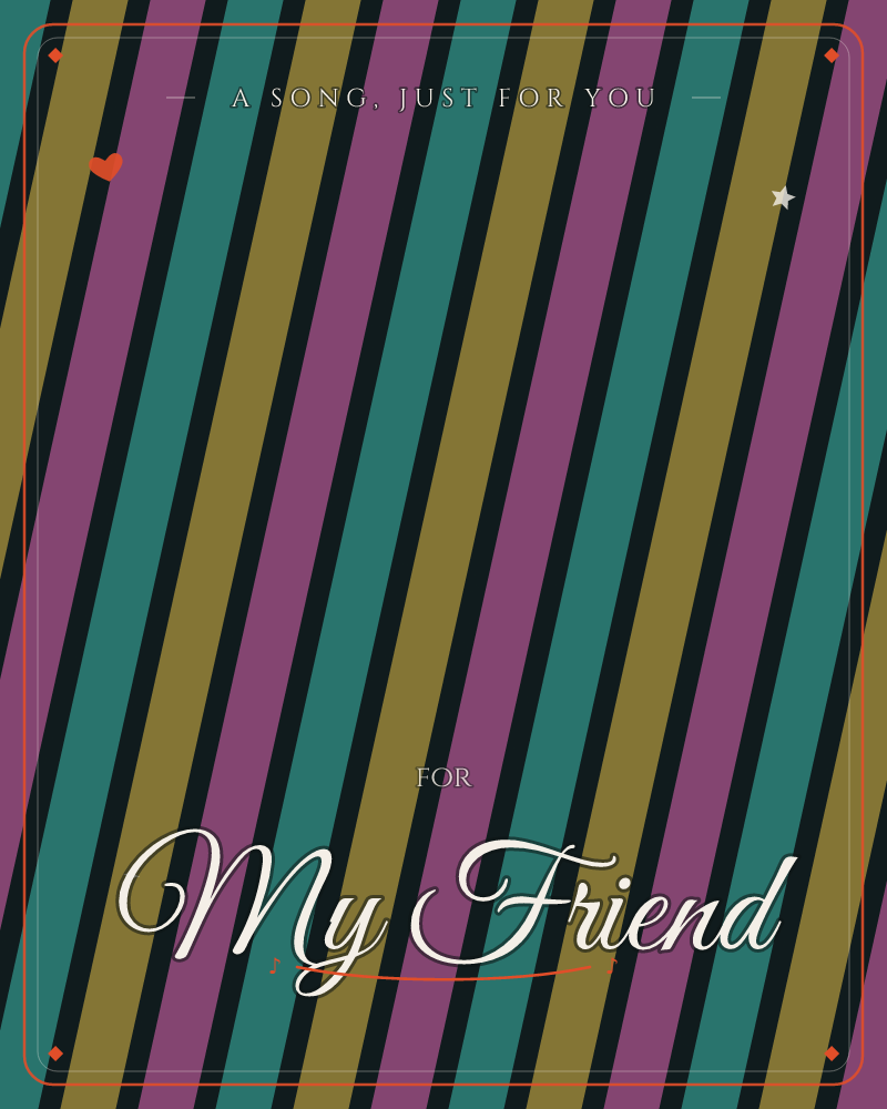 A bold field of diagonal stripes runs corner to corner in teal, mustard gold, and deep magenta, each band separated by thin lines of black, a any occasion e-card design by @DittyCityTeam