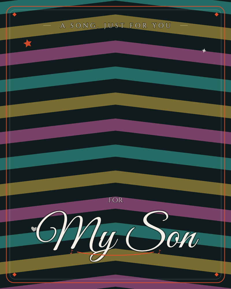 A repeating chevron pattern marches down the card in bands of teal, mustard gold, and deep magenta, all set against a near-black background, a any occasion e-card design by @DittyCityTeam