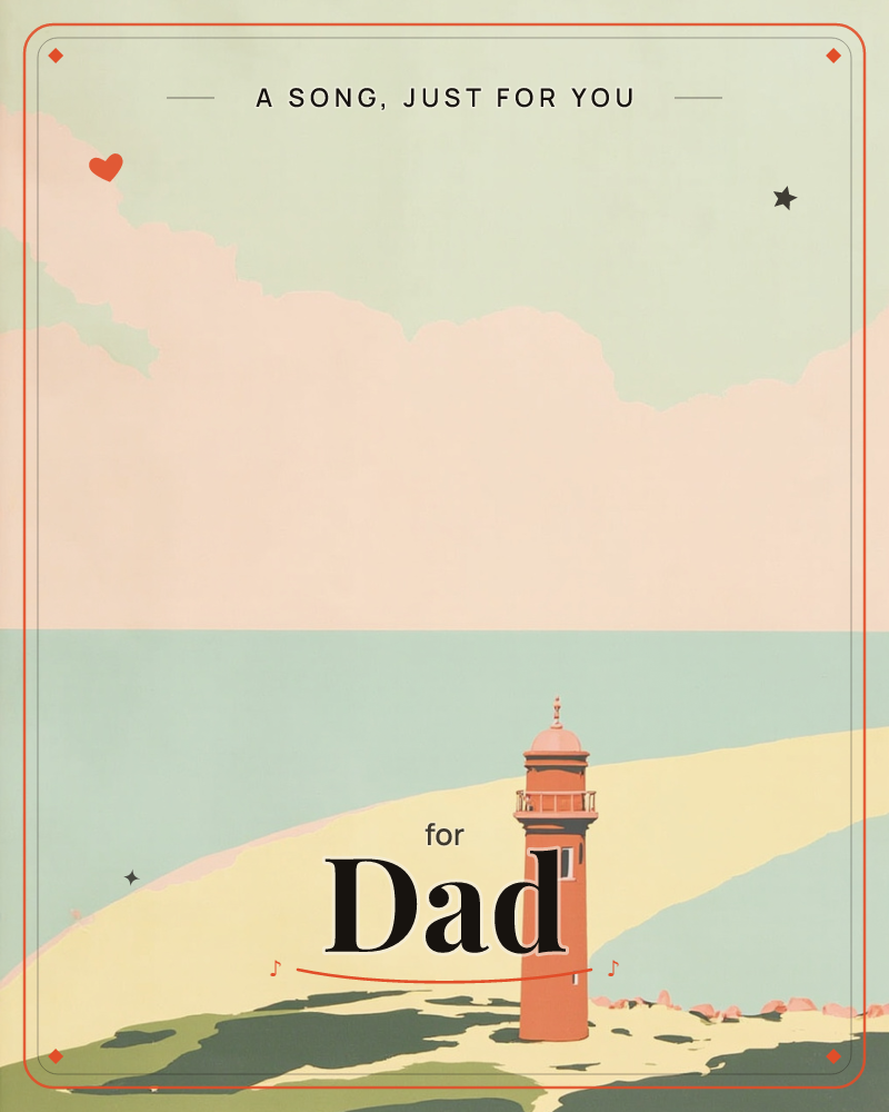 A terracotta lighthouse stands alone on a pale dune, its rounded gallery and lantern room catching soft light against a flat sea and a sky of…, a any occasion e-card design