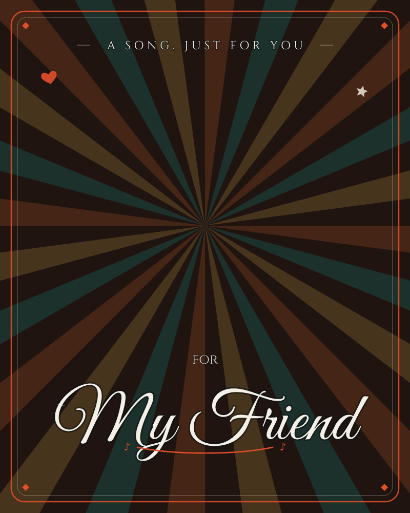 A radiating burst of striped rays fans out from a central point, alternating rust orange, teal, and warm tan against a near-black backdrop, a any occasion e-card design by @DittyCityTeam