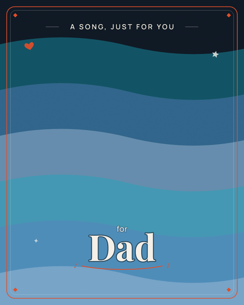 Wide bands of colour ripple across the card like calm waves or rolling hills, moving from deep midnight teal at the top down through slate blue and…, a any occasion e-card design by @DittyCityTeam