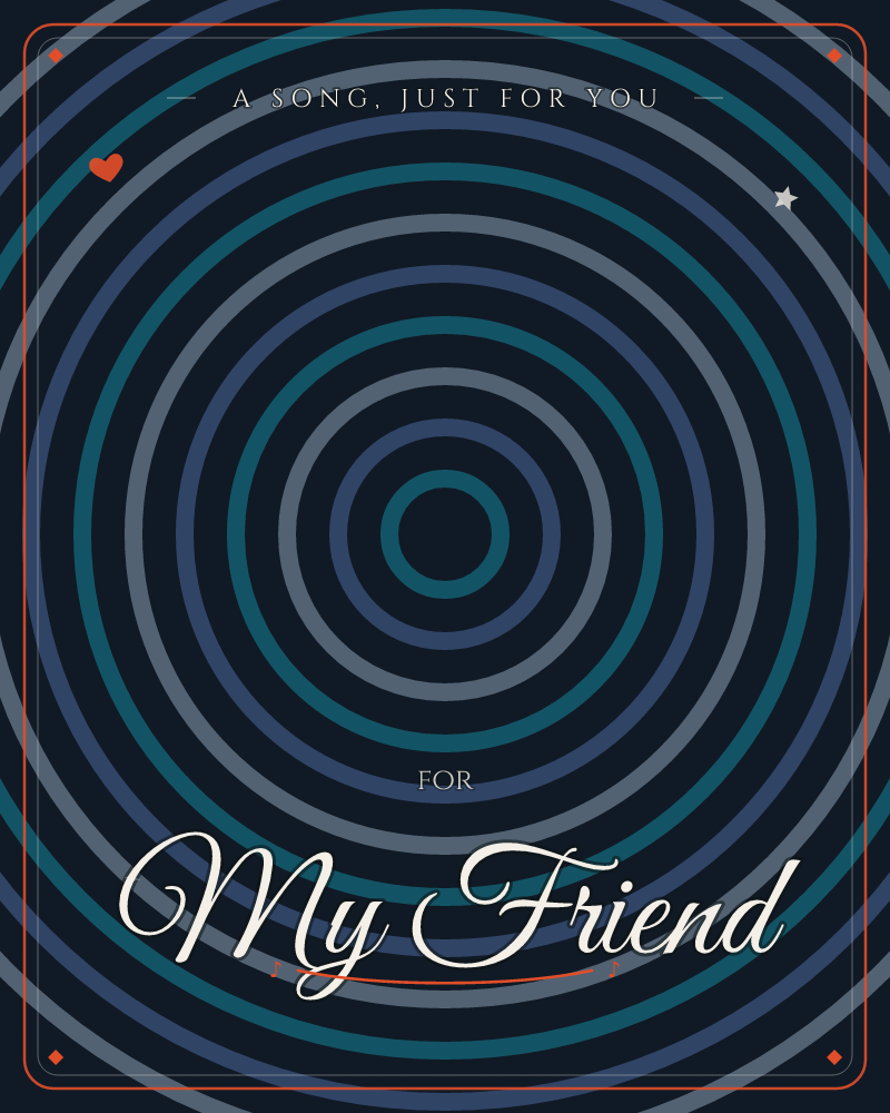 A hypnotic set of concentric rings ripples outward from a dark center, alternating teal, slate blue, and soft grey against a near-black background, a any occasion e-card design by @DittyCityTeam