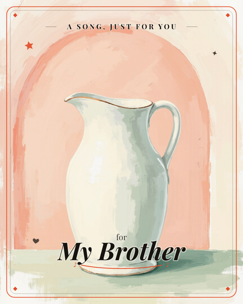A creamy white ceramic pitcher stands alone in a painted archway, its surface catching soft highlights of gold and green, a any occasion e-card design