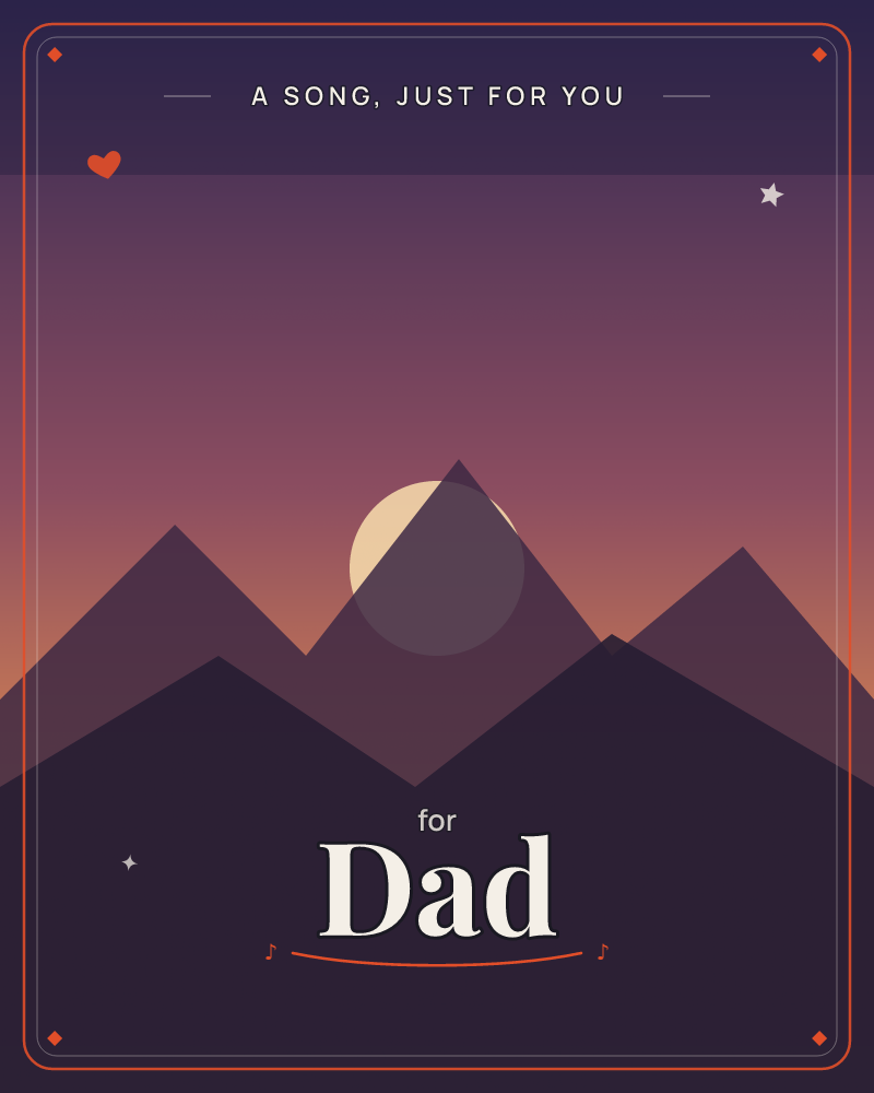 A pale moon or sun sits low behind layered mountain peaks, glowing softly against a gradient sky that shifts from deep plum at the top to warm dusty…, a any occasion e-card design by @DittyCityTeam
