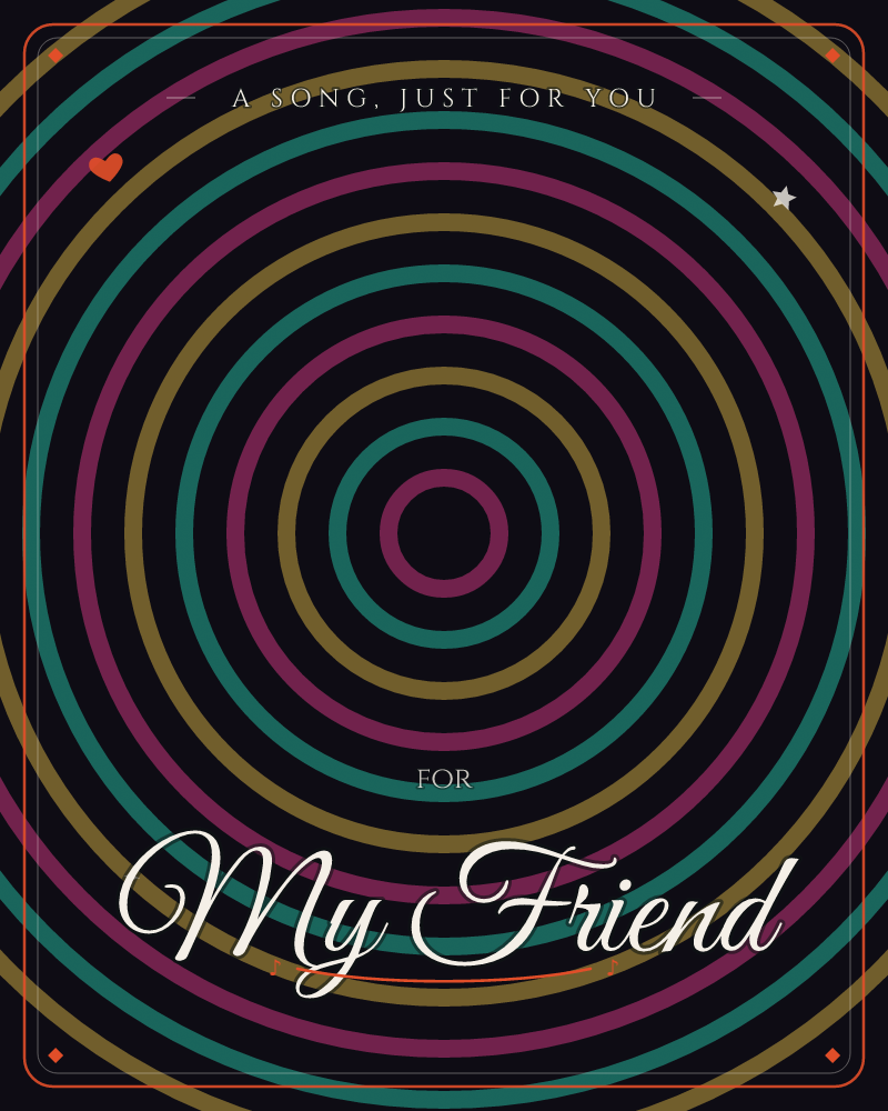 A hypnotic set of concentric rings pulses outward from a single dark center, cycling through teal, mustard gold, and deep magenta against near-black, a any occasion e-card design by @DittyCityTeam